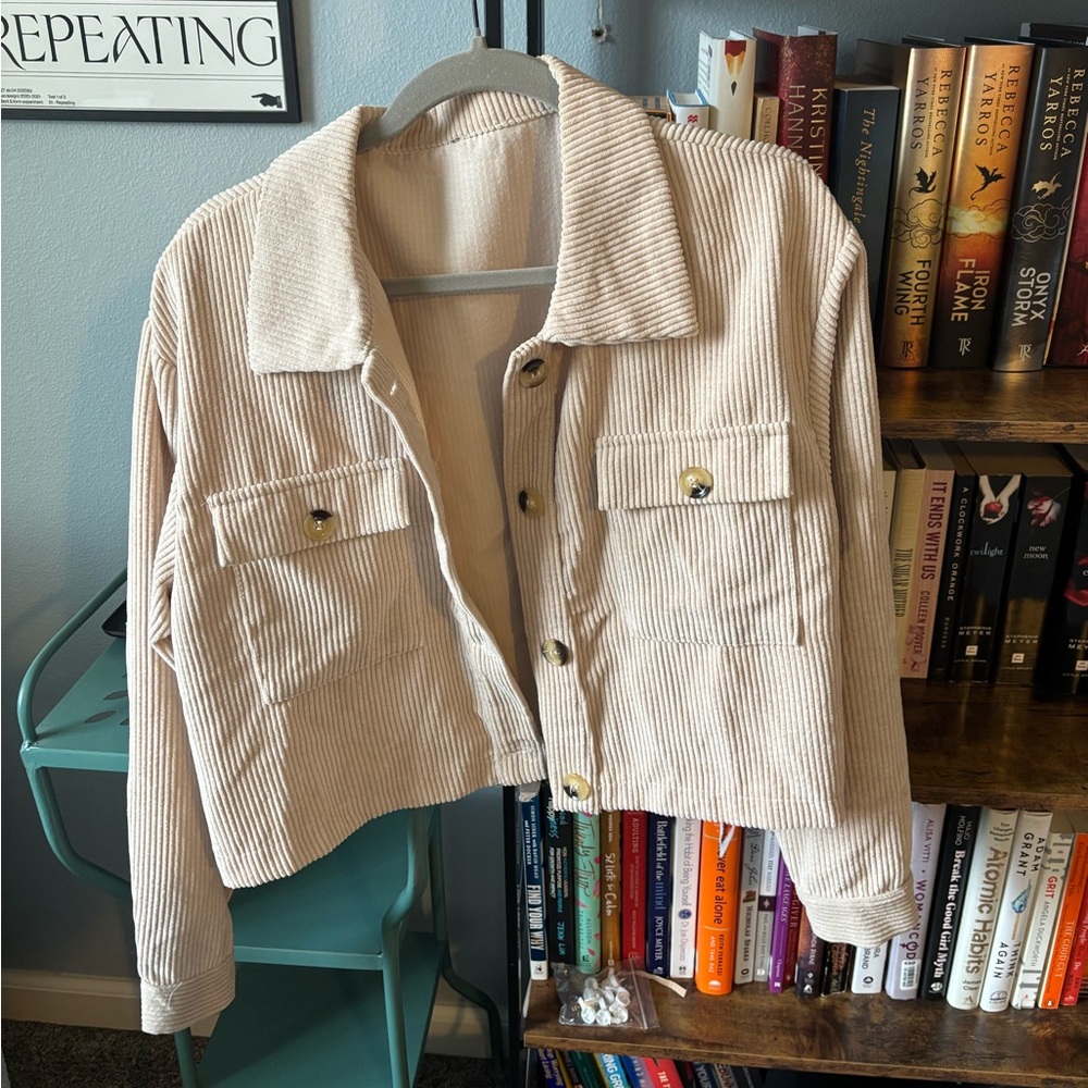 Beige Corduroy Cropped Jacket